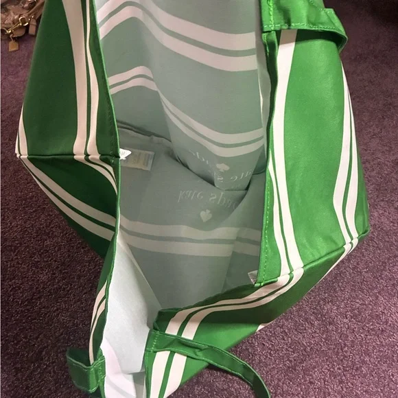 Large Kate Spade Green and White Striped Tote Bag NWOT - Picture 3 of 3